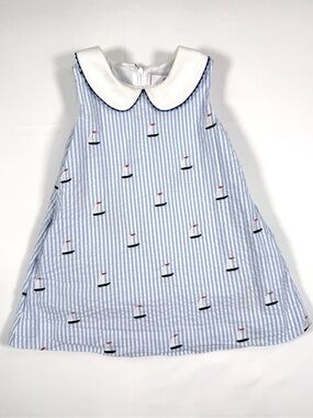 CLASSIC PREP Girls 2T Maddie Sailboat Dress Coastal Preppy Nautical Seersucker